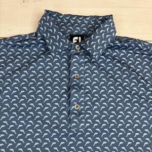 FootJoy Golf Polo Shirt Mens M Blue Dolphin Ocean Print Stretch Performance